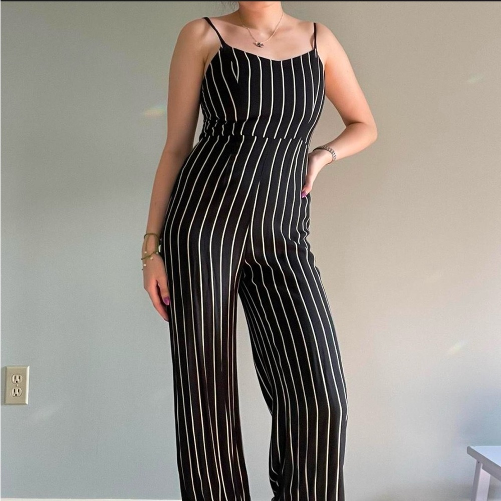 Chic Black and White Striped Jumpsuit